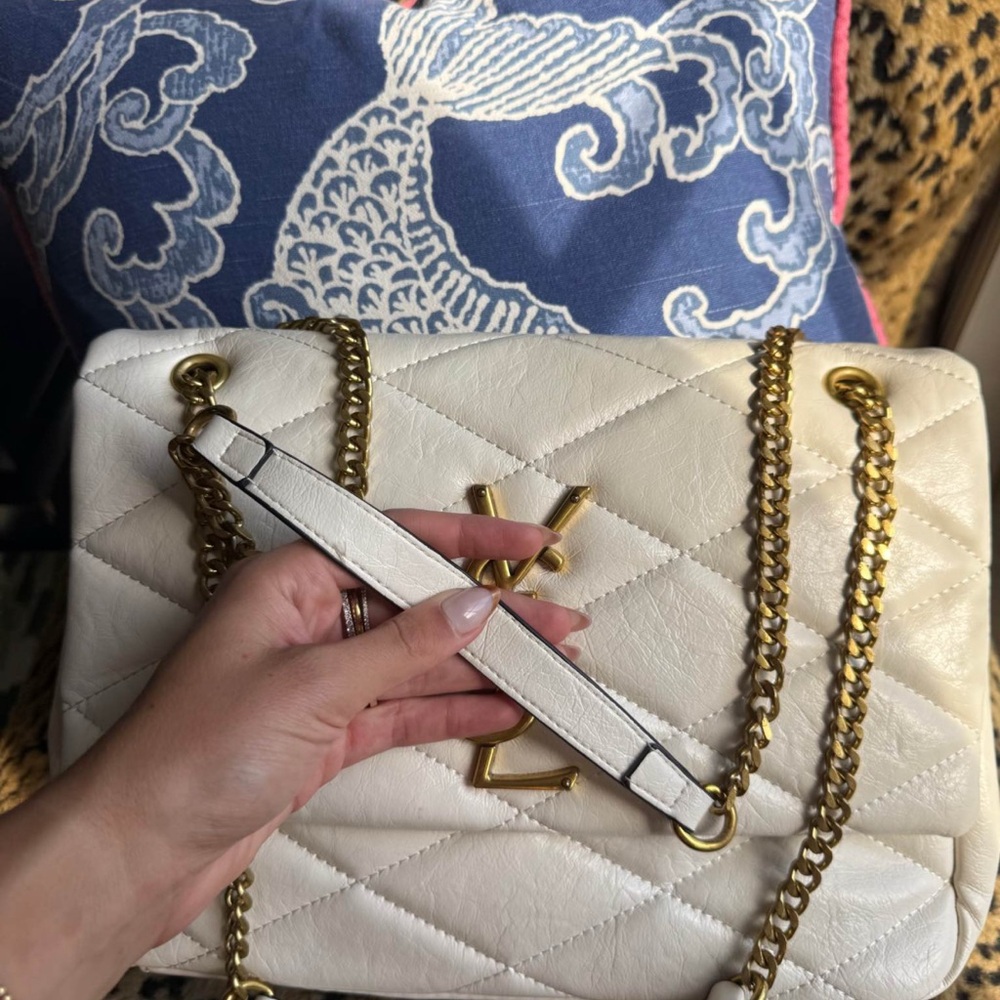 Luxury White Quilted Bag with Gold Chain